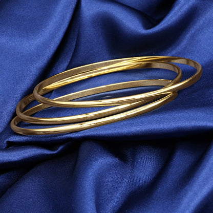 Conjunto de brazalete triple liso de 3 mm chapado en oro amarillo pesado de 18 quilates -C104-YYY