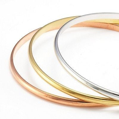 18ct Heavy 925 Sterling Silver, Rose & Yellow Gold Plated 3 Tone Plain 3mm Triple Bangle Set - USA Made