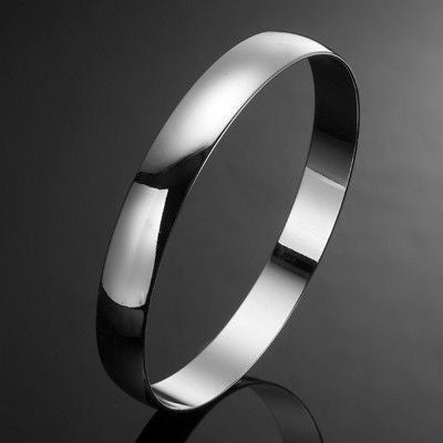 925 Sterling Silver Plated 10mm Plain Bangle - USA Made