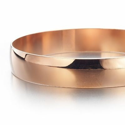 Extra Wide 18ct Heavy Rose Gold Plated Large Plain Bangle Women's - USA Made