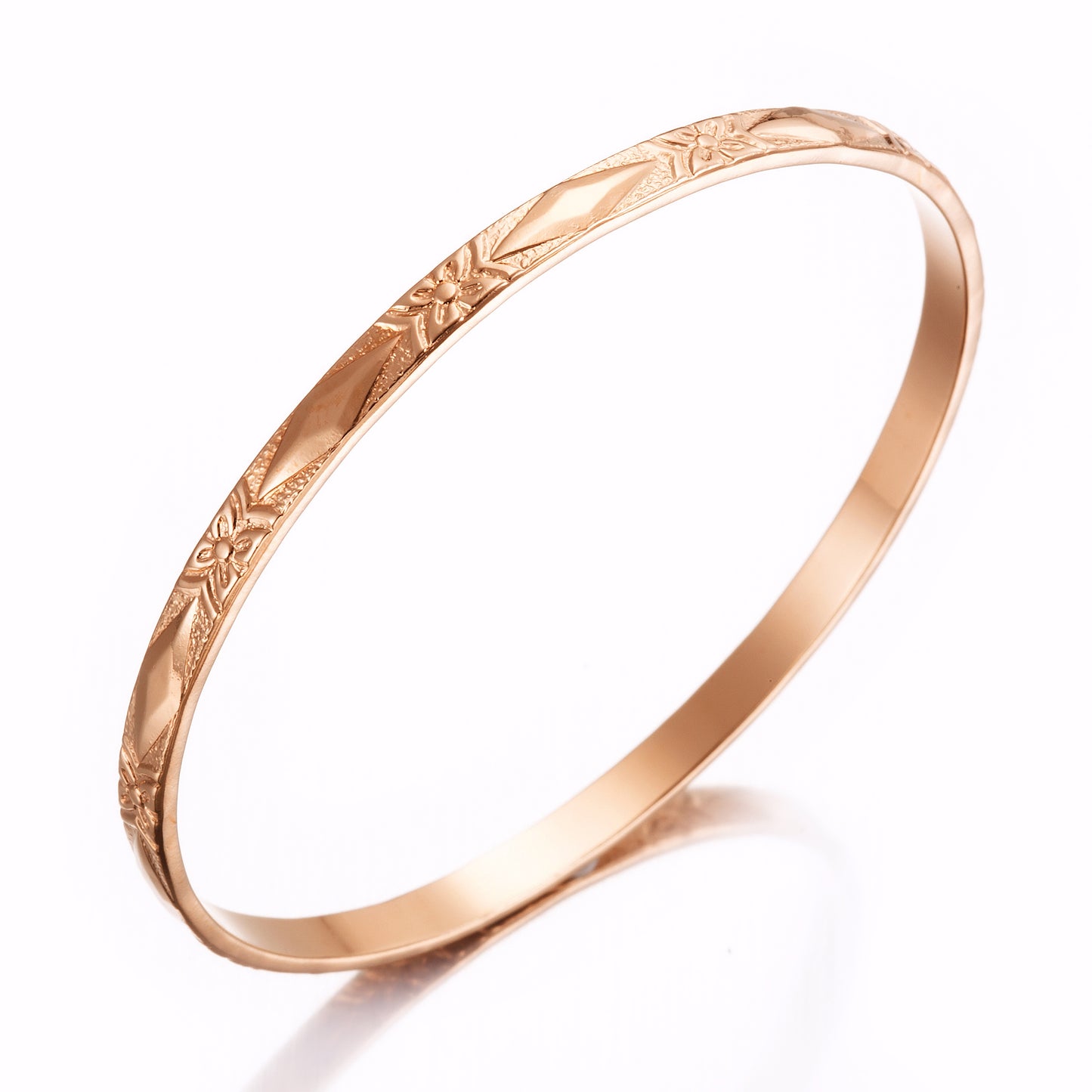 18ct Heavy Rose Gold Plated Filigree Plain 4.5mm Bangle - USA Made