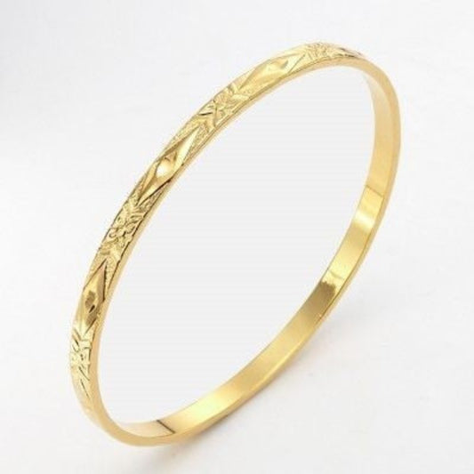 18ct Heavy Yellow Gold Plated Filigree Plain 4.5mm Bangle - USA Made