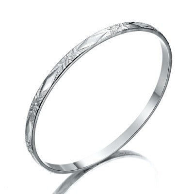 925 Sterling Silver Plated Filigree Plain 4.5mm Bangle - USA Made