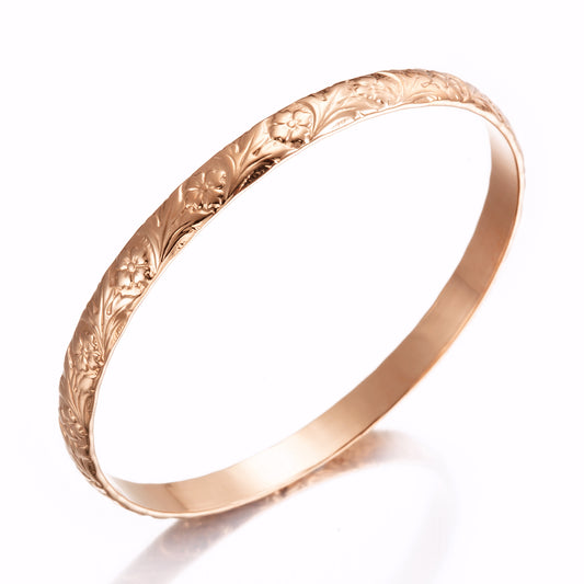 18ct Heavy Rose Gold Plated Embossed Filigree Women's Bangle - USA Made