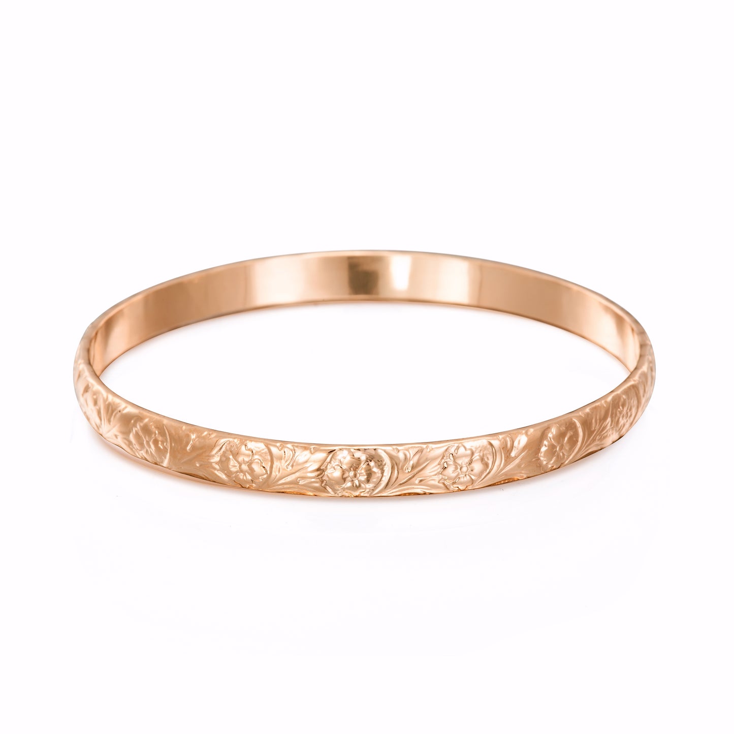 18ct Heavy Rose Gold Plated Embossed Filigree Women's Bangle - USA Made