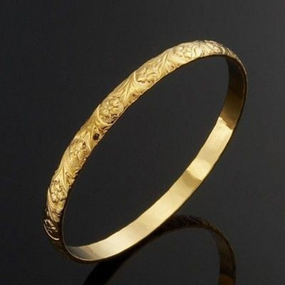 18ct Heavy Yellow Gold Plated Embossed Filigree Women's Bangle - USA Made