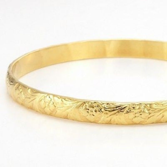 18ct Heavy Yellow Gold Plated Embossed Filigree Women's Bangle - USA Made