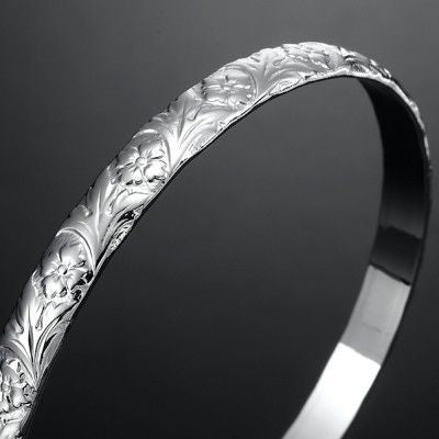 925 Sterling Silver Plated Embossed Filigree Women's Bangle - USA Made