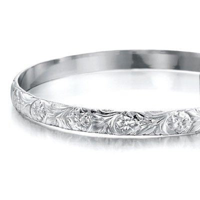 925 Sterling Silver Plated Embossed Filigree Women's Bangle - USA Made