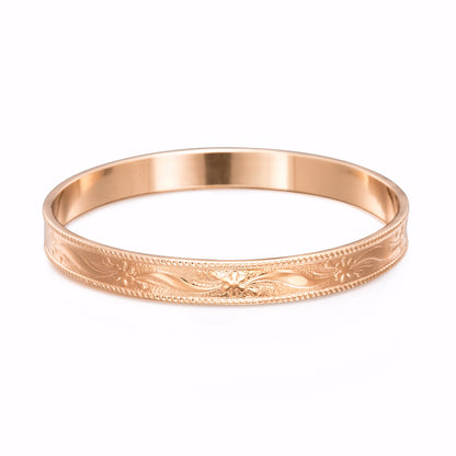 18ct Heavy Rose Gold Plated Filigree Plain 8mm Bangle - USA Made