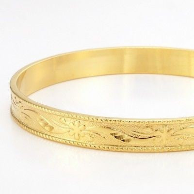 18ct Heavy Yellow Gold Plated Filigree Plain 8mm Bangle - USA Made