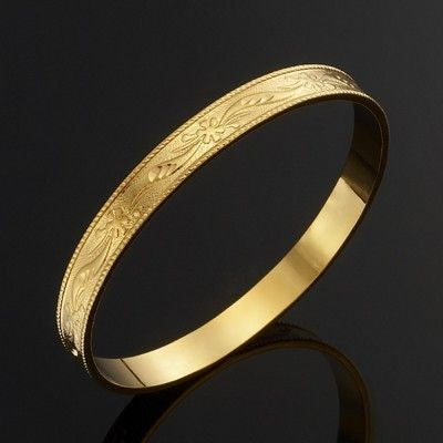 18ct Heavy Yellow Gold Plated Filigree Plain 8mm Bangle - USA Made