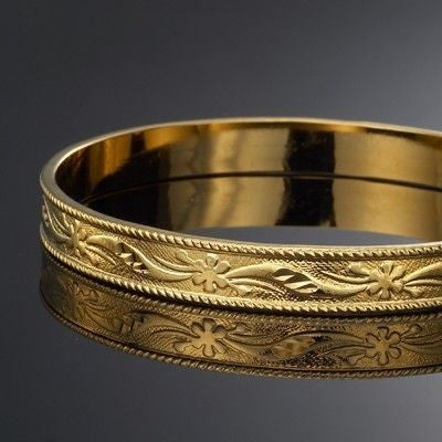 18ct Heavy Yellow Gold Plated Filigree Plain 8mm Bangle - USA Made