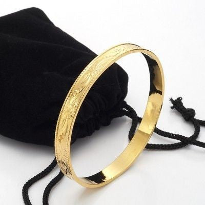 18ct Heavy Yellow Gold Plated Filigree Plain 8mm Bangle - USA Made