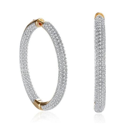Stunning Large Simulated Diamond Hoop Earrings in Yellow