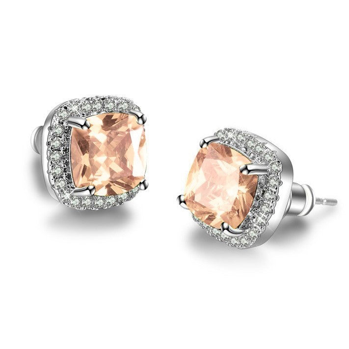 Stunning Square Simulated Diamond Bridal Stud Earrings