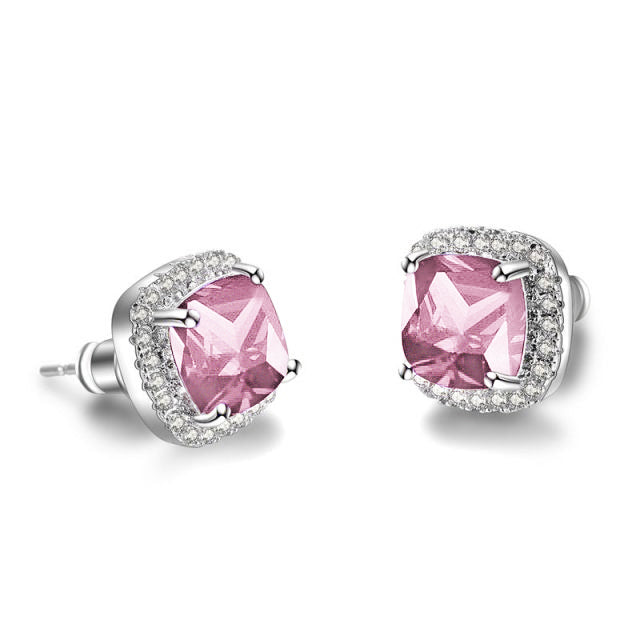 Stunning Square Simulated Diamond Bridal Stud Earrings