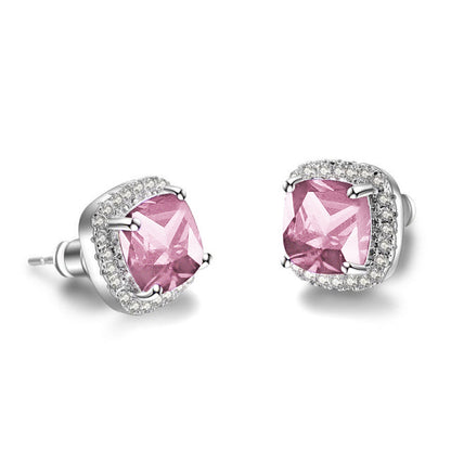 Stunning Square Simulated Diamond Bridal Stud Earrings