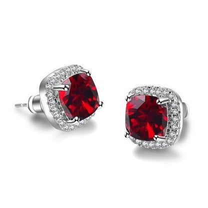 Stunning Square Simulated Diamond Bridal Stud Earrings