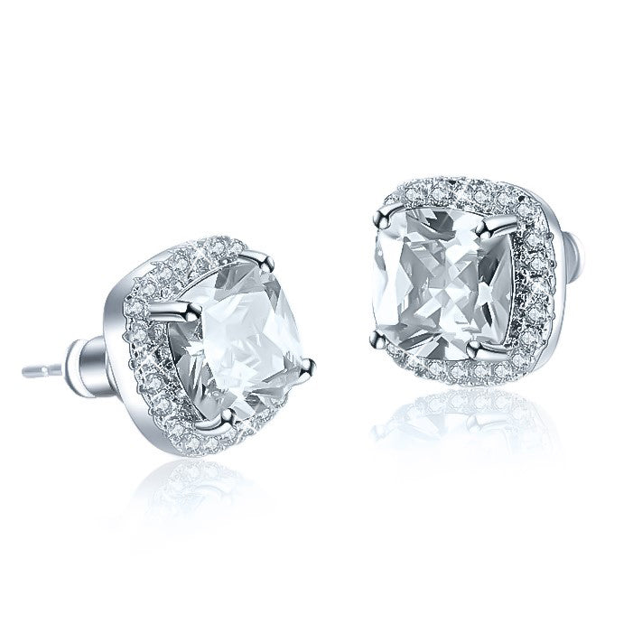 Stunning Square Simulated Diamond Bridal Stud Earrings