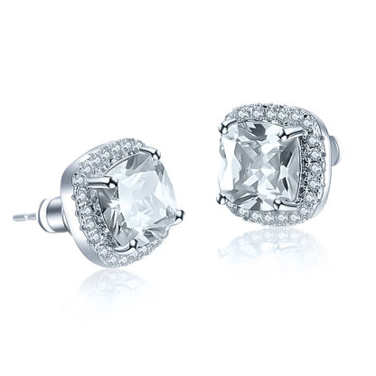 Stunning Square Simulated Diamond Bridal Stud Earrings