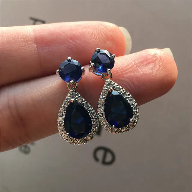 Designer Simulated Diamond Blue / Navy Teardrop Earrings