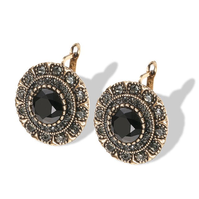 Vintage Antique Statement Black & Bronze Boho Earrings