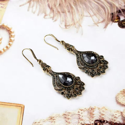 Vintage Antique Statement Dangle Black & Bronze Boho Earrings
