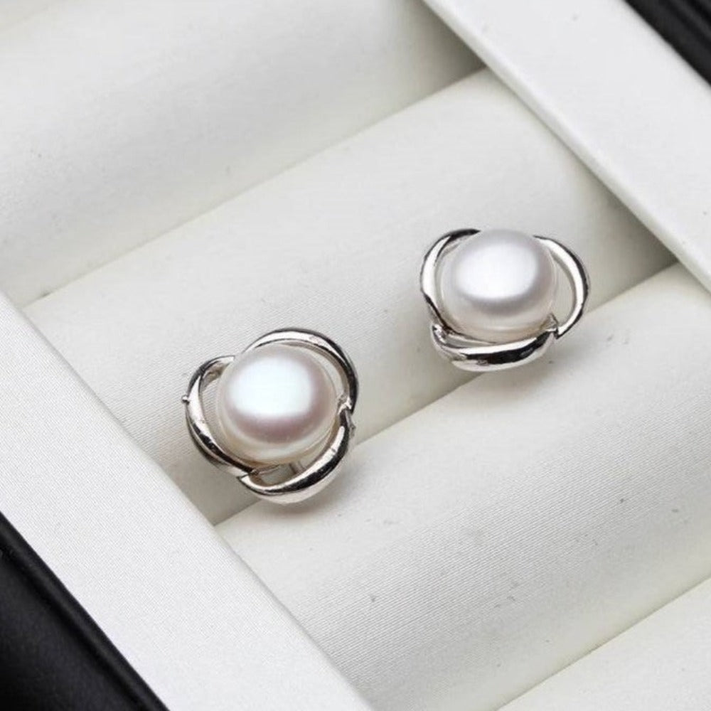 Genuine Freshwater Pearl Classic Swirl Stud Earrings