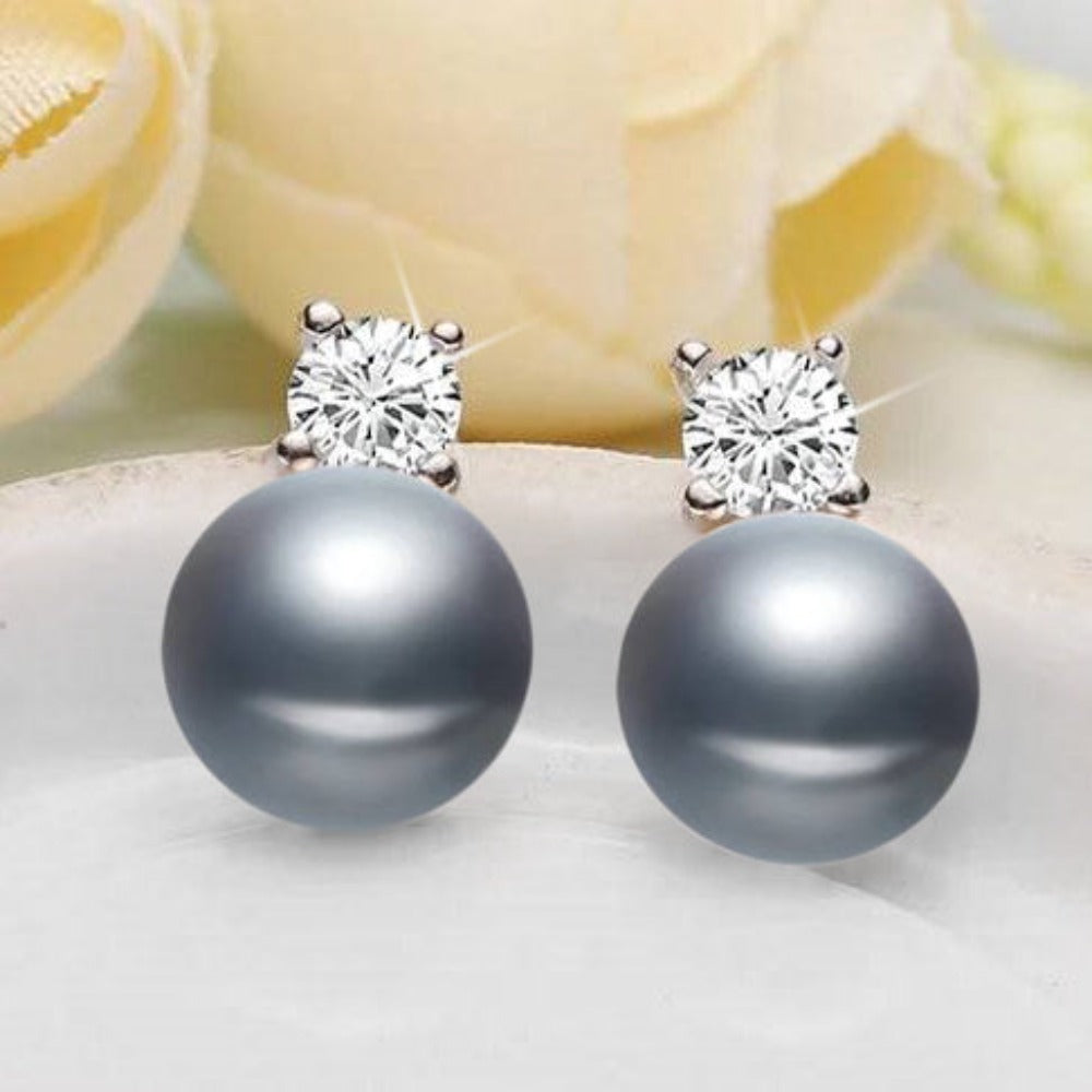 Genuine Freshwater Pearl  & Simulated Diamond Stud Earrings