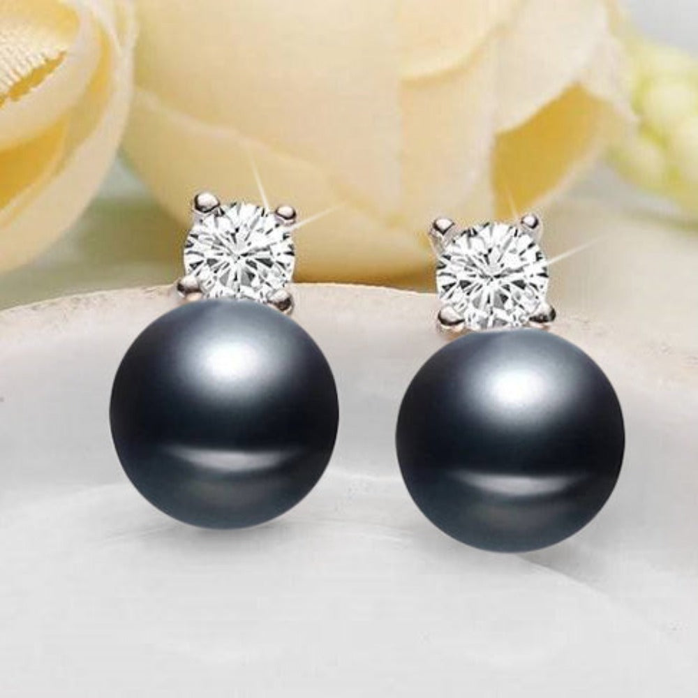 Genuine Freshwater Pearl  & Simulated Diamond Stud Earrings