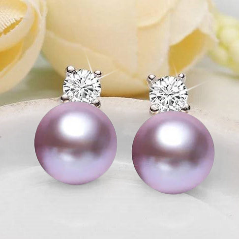 Genuine Freshwater Pearl  & Simulated Diamond Stud Earrings