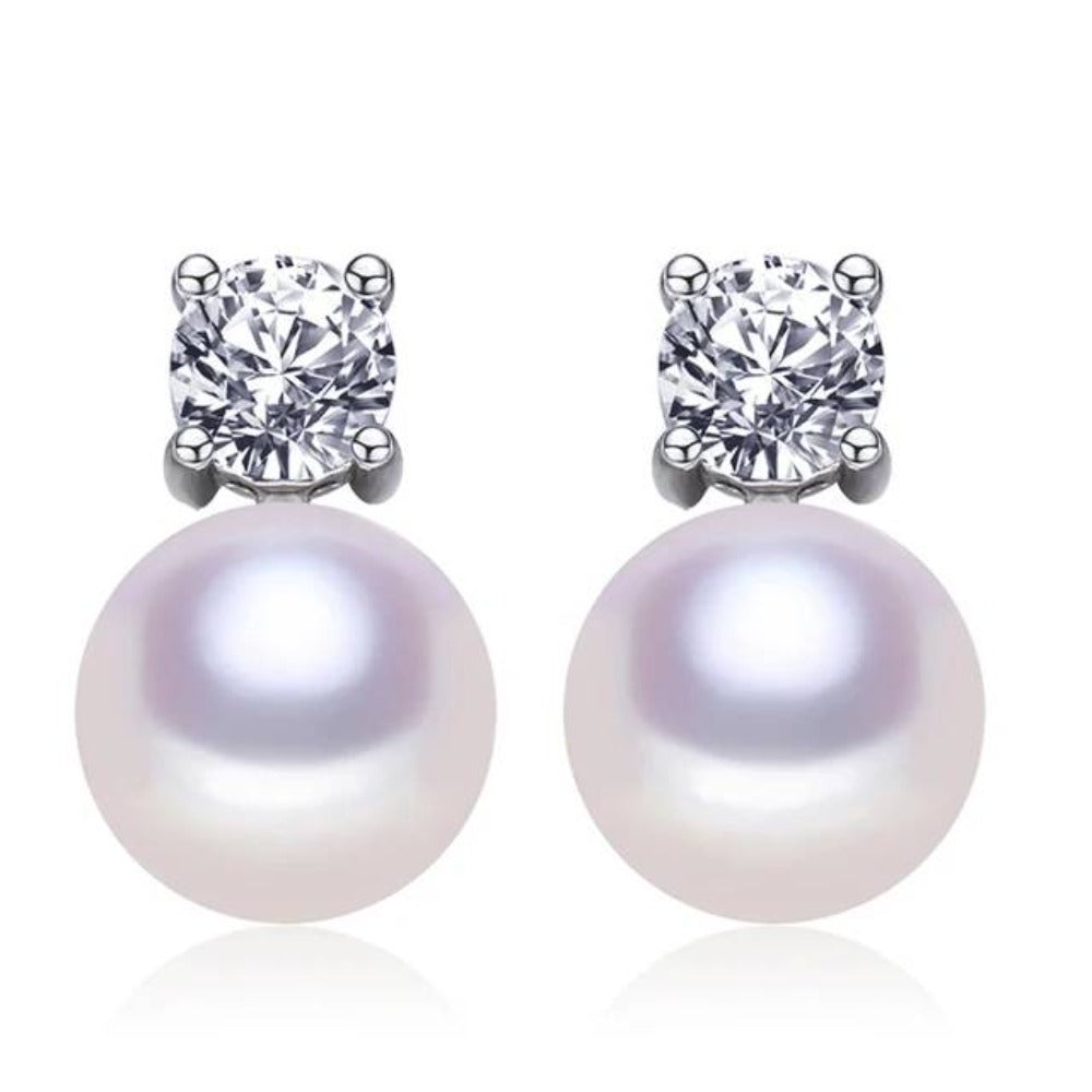 Genuine Freshwater Pearl  & Simulated Diamond Stud Earrings