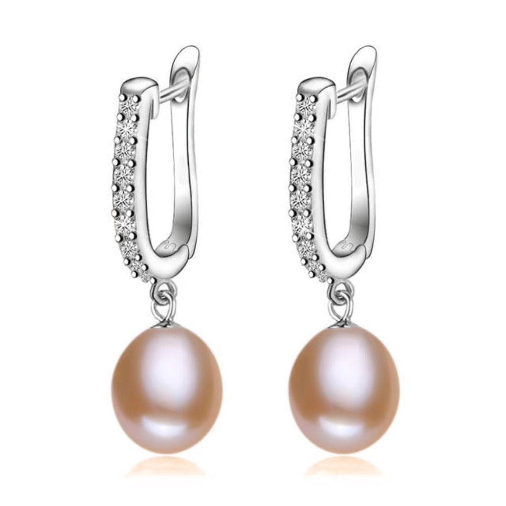 Infinity Drop Earrings Made With Genuine Freshwater Pearls & Simulated Diamonds