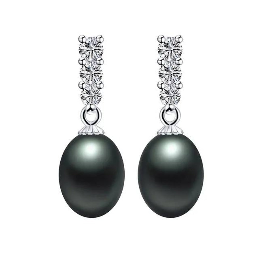 Genuine Freshwater Pearl and Simulated Diamond Drop Earrings