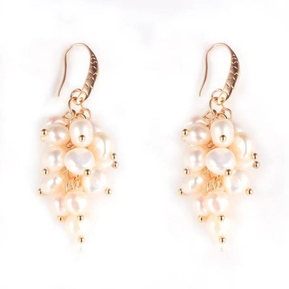 Genuine Freshwater Pearl Designer Cluster Dangle Drop Earrings