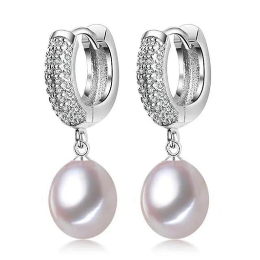 Genuine Freshwater Pearl & Simulated Diamond Drop Earrings