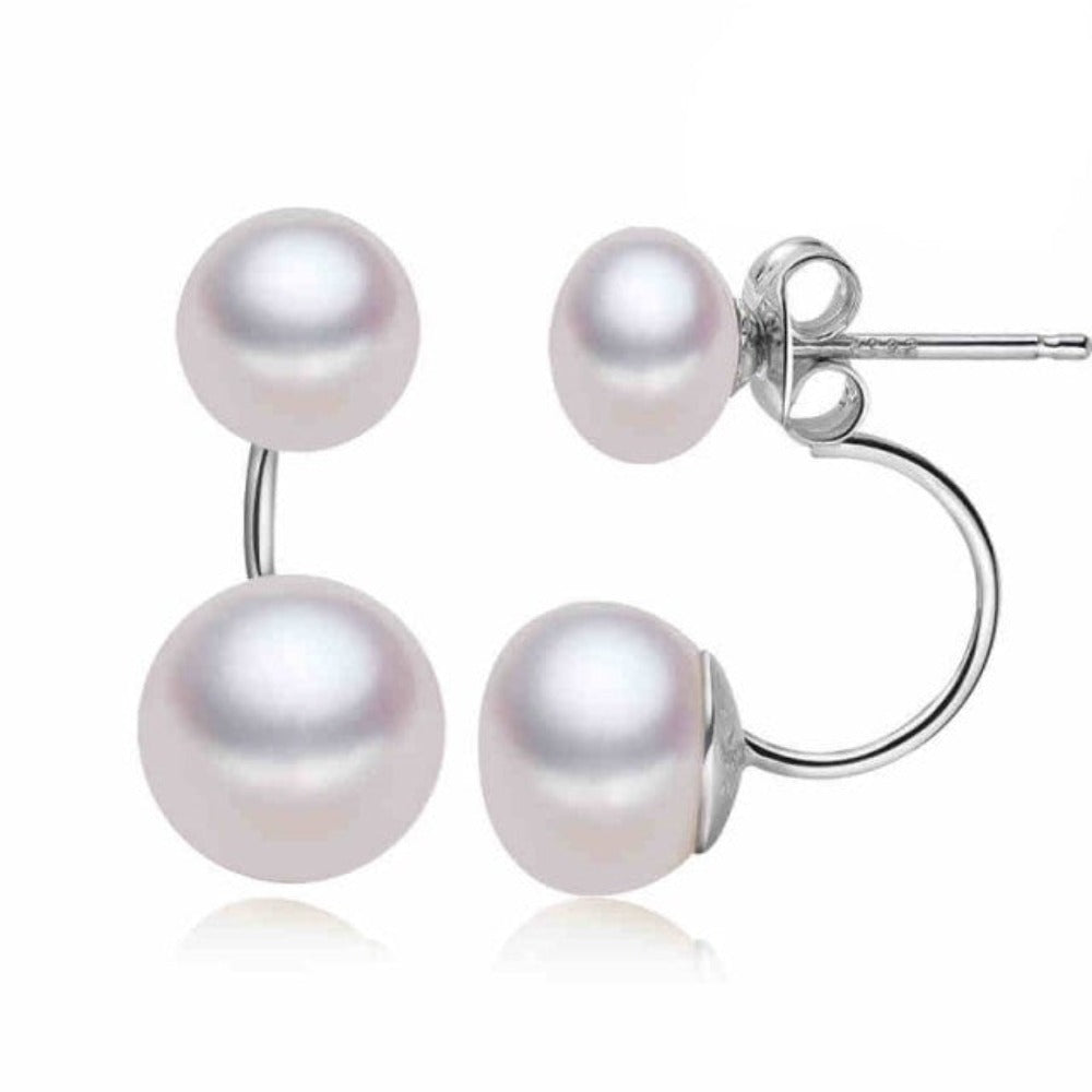 Double Drop Genuine Freshwater Pearl Earrings