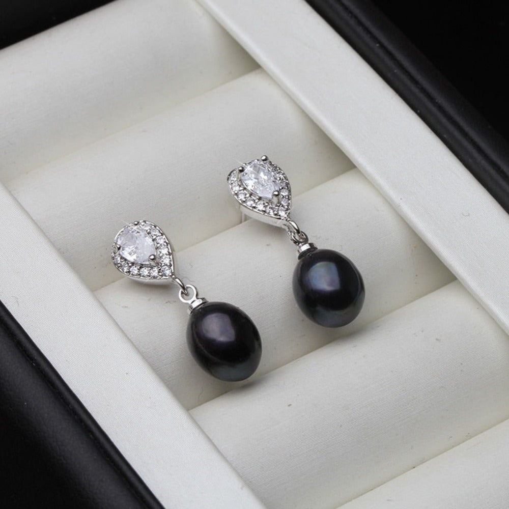 Stunning Simulated Diamond & Pearl Drop Earrings