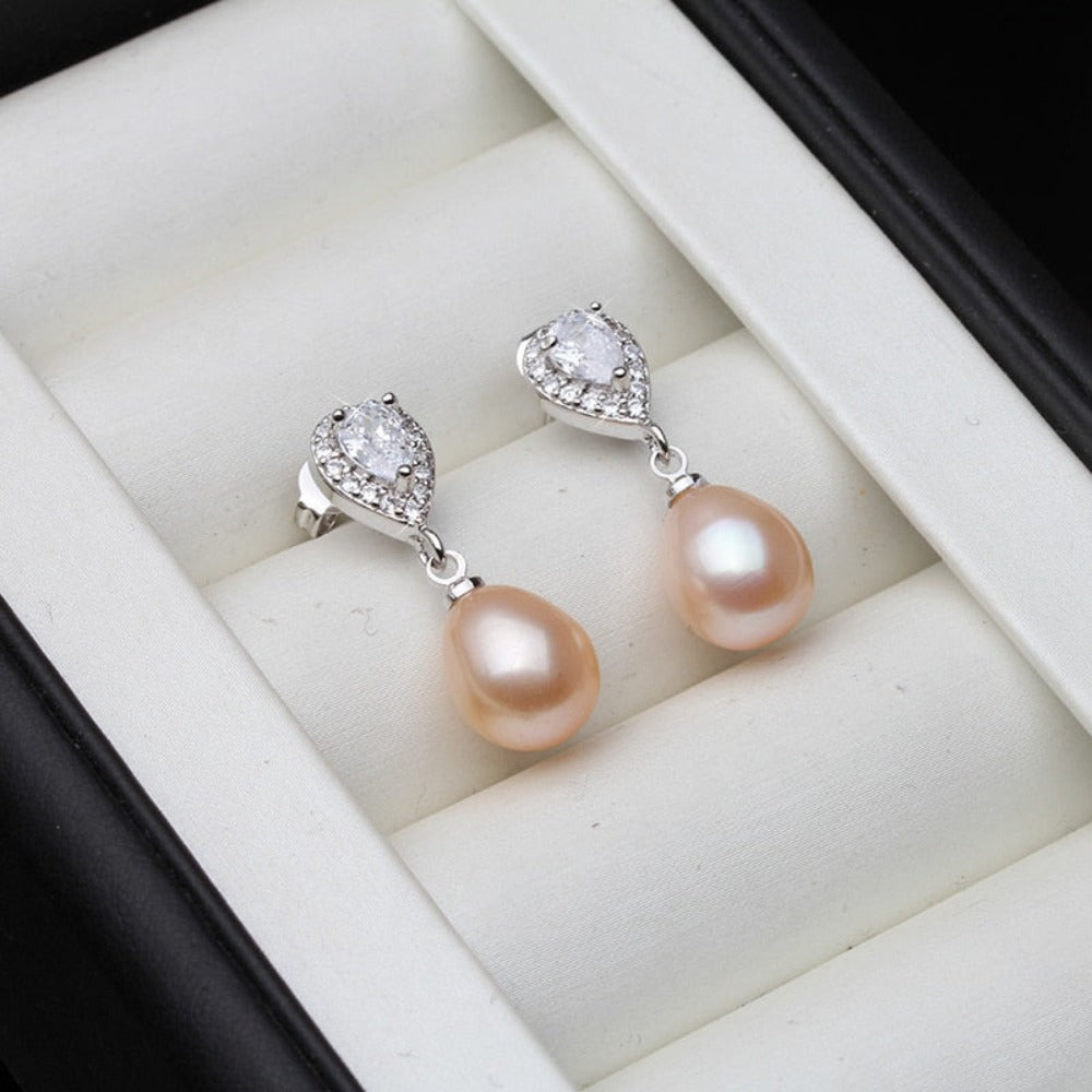 Stunning Simulated Diamond & Pearl Drop Earrings