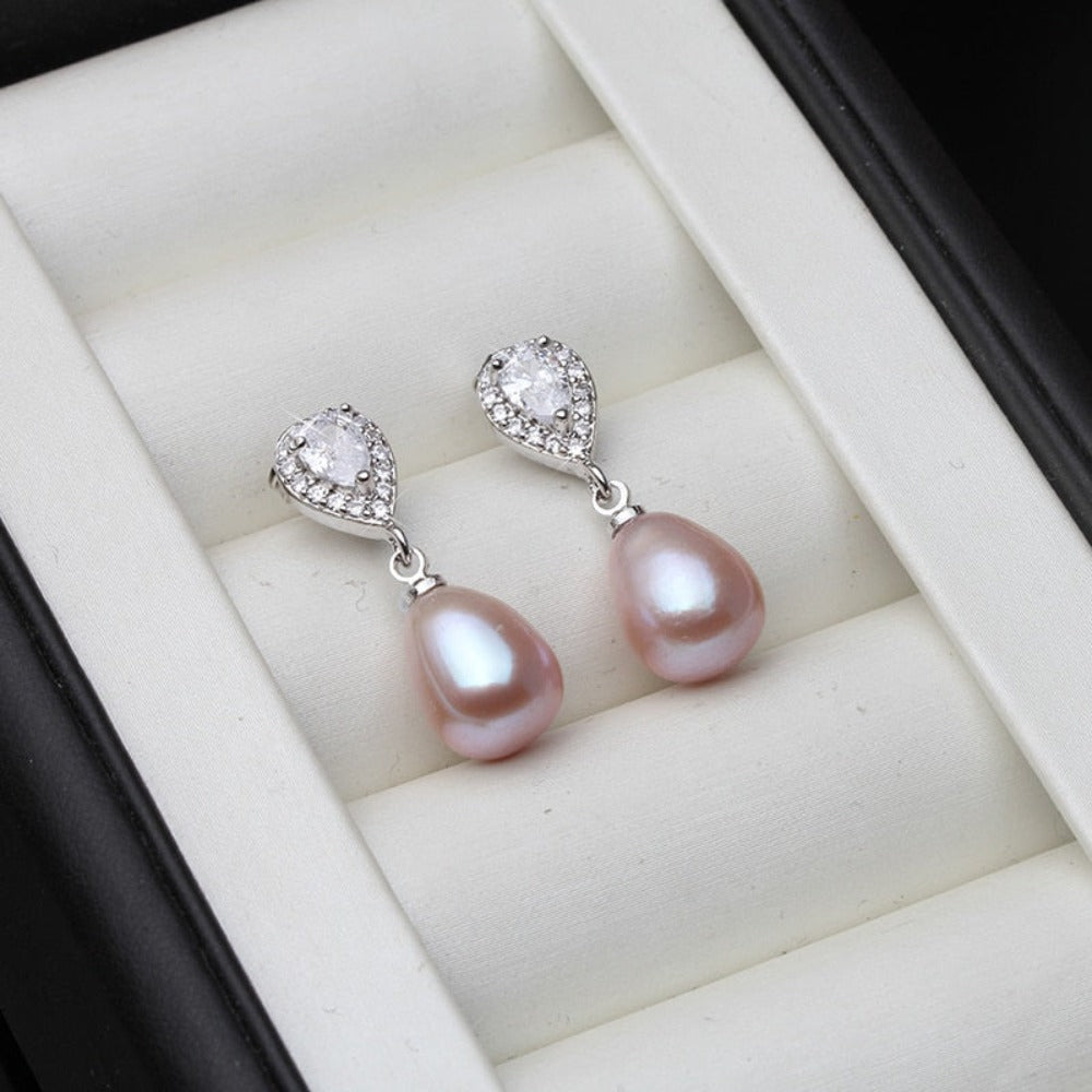 Stunning Simulated Diamond & Pearl Drop Earrings