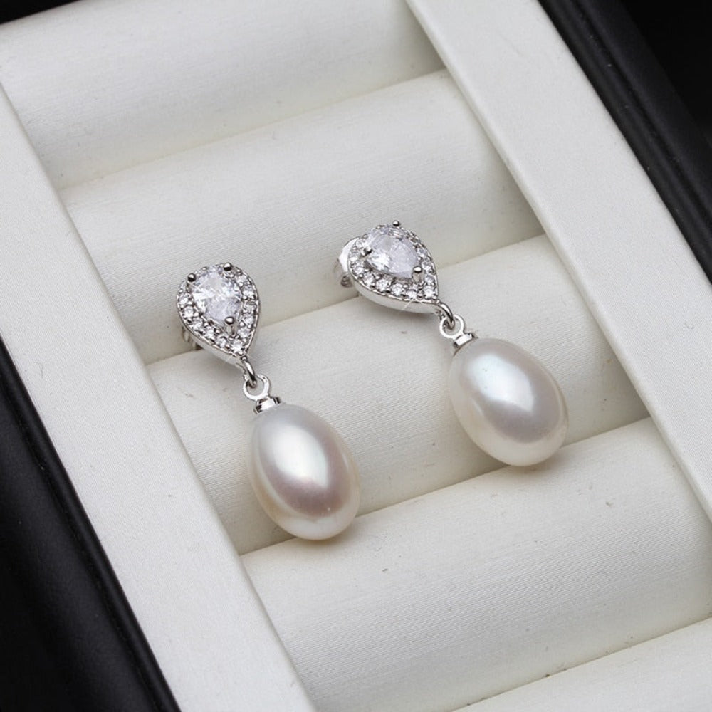 Stunning Simulated Diamond & Pearl Drop Earrings