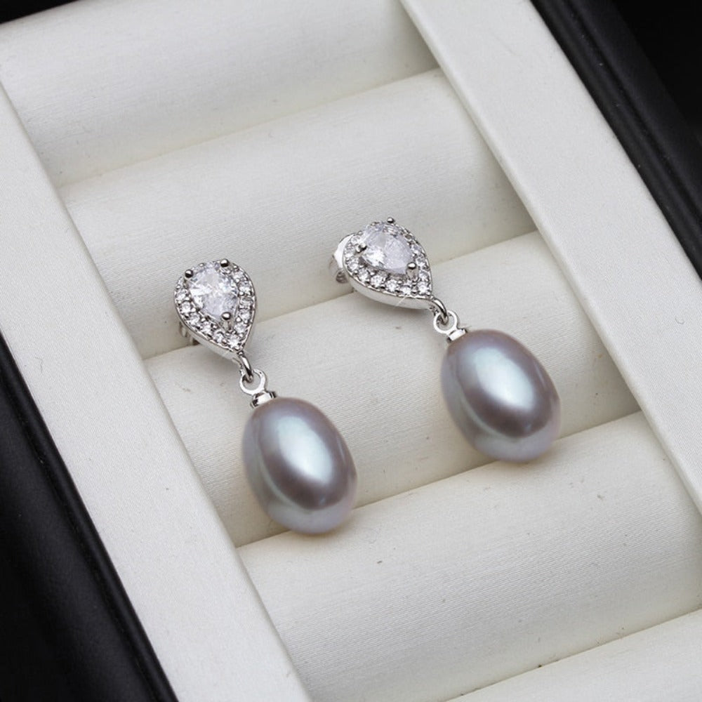 Stunning Simulated Diamond & Pearl Drop Earrings