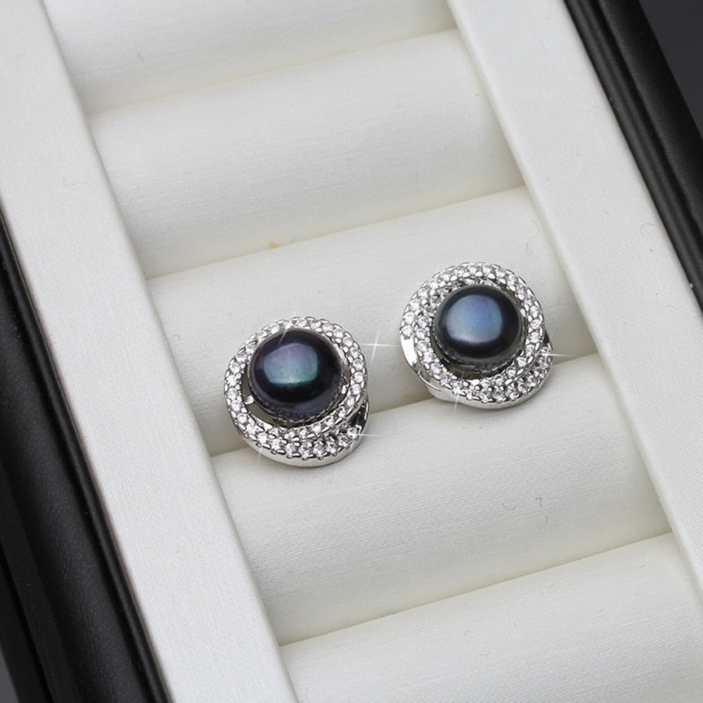 Genuine Simulated Diamond & Freshwater Pearl Swirl Stud Earrings