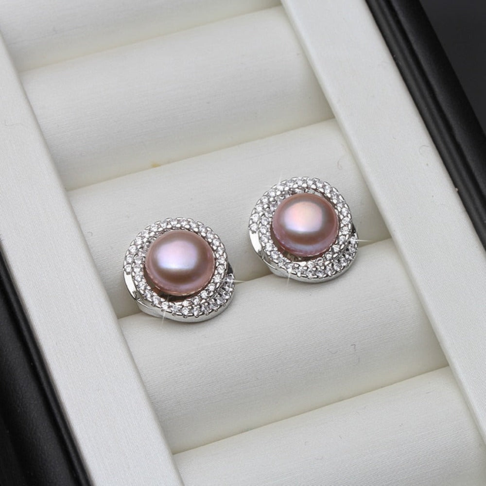 Genuine Simulated Diamond & Freshwater Pearl Swirl Stud Earrings