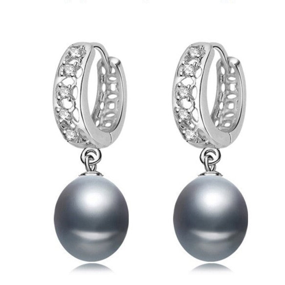 Stunning Simulated Diamond & Freshwater Pearl Drop Earrings