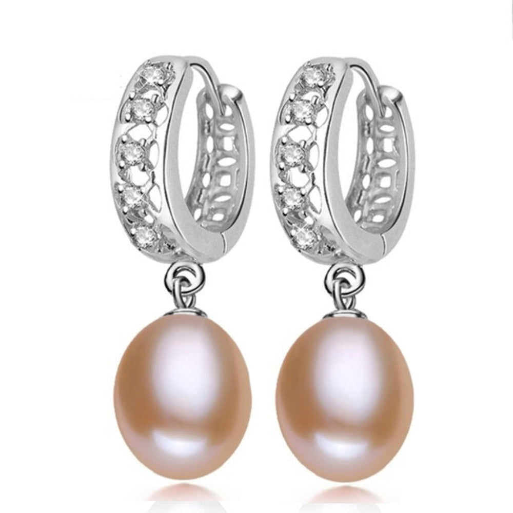 Stunning Simulated Diamond & Freshwater Pearl Drop Earrings