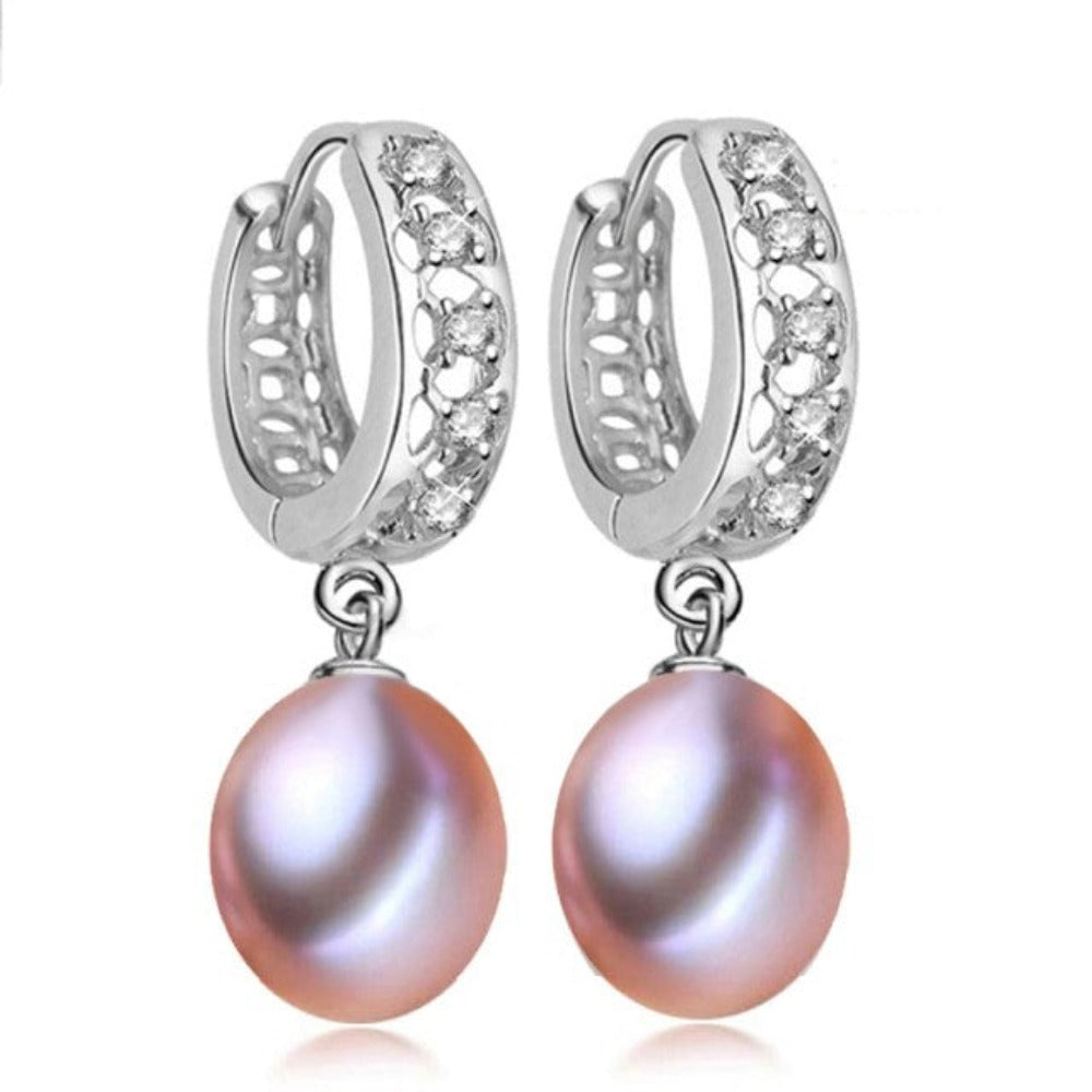 Stunning Simulated Diamond & Freshwater Pearl Drop Earrings