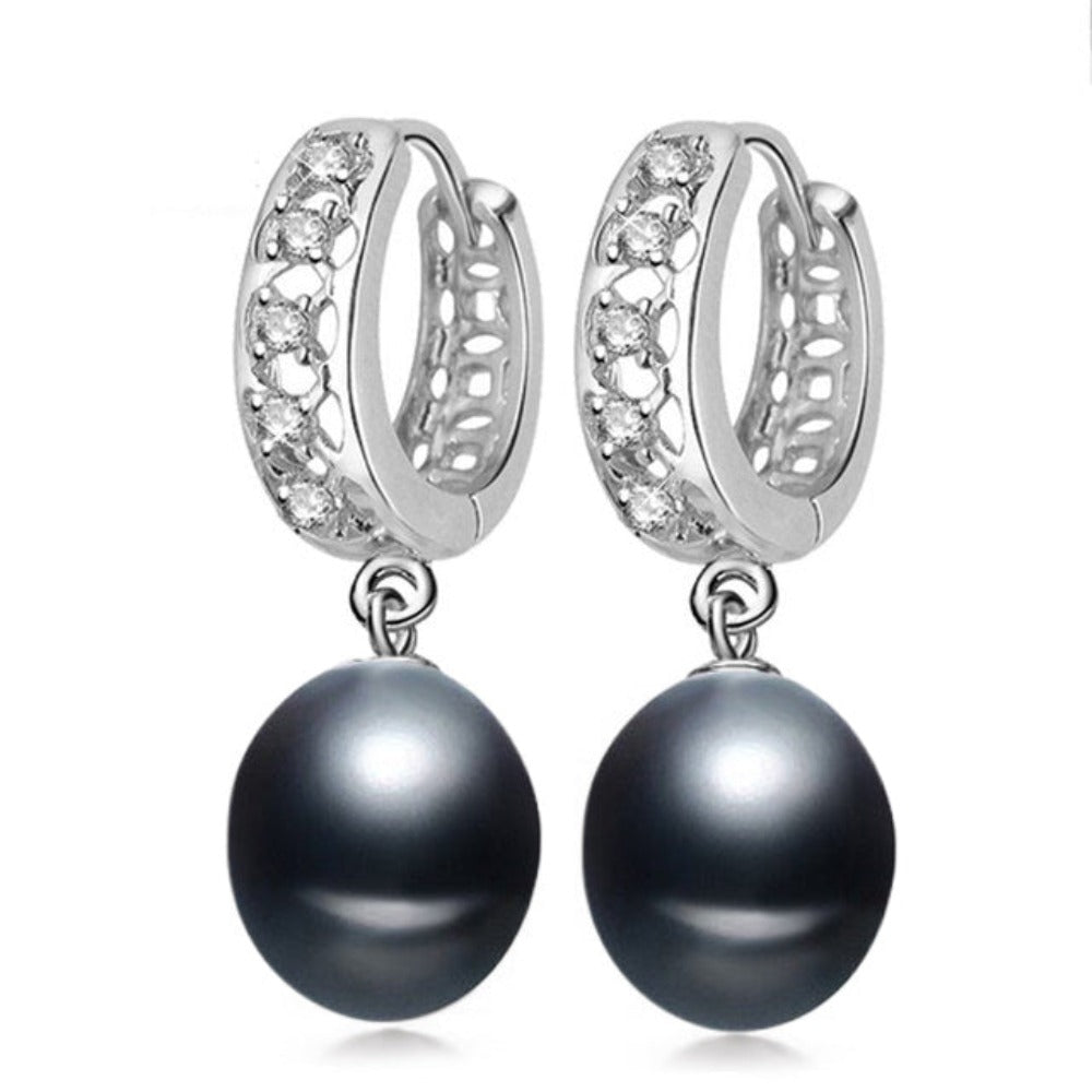 Stunning Simulated Diamond & Freshwater Pearl Drop Earrings