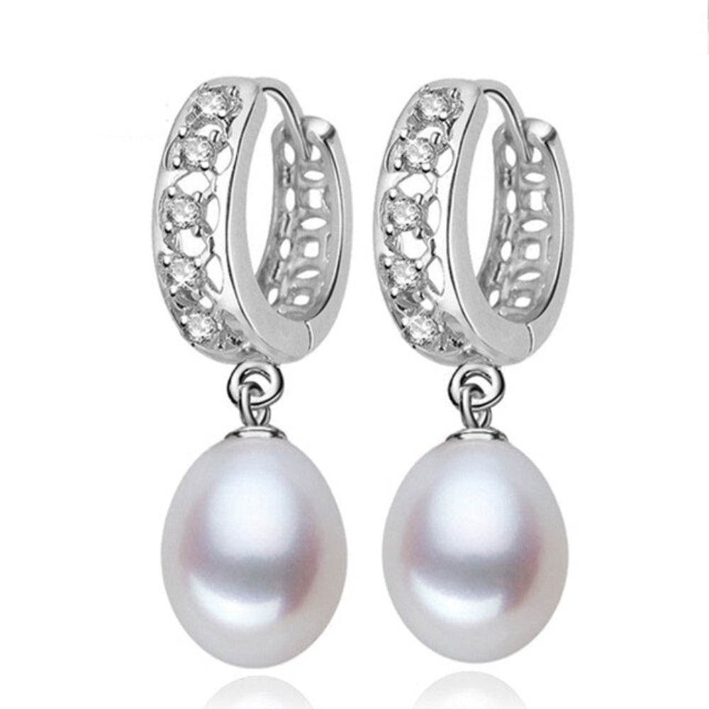 Stunning Simulated Diamond & Freshwater Pearl Drop Earrings